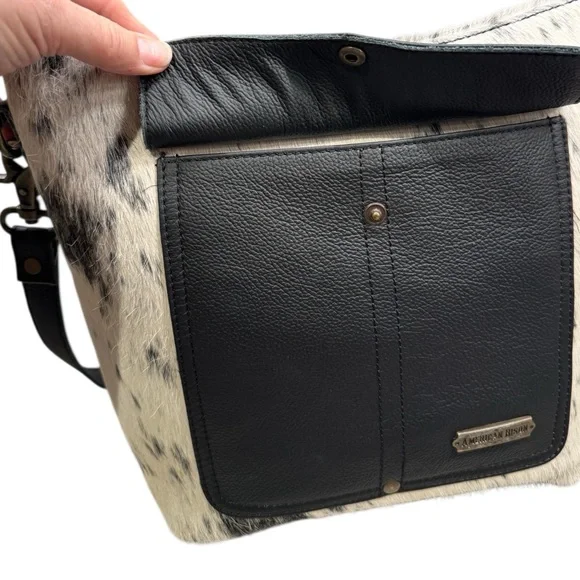 AMERICAN BISON Hair in black & cream and Leather Crossbody Shoulder Bag - Picture 5 of 14
